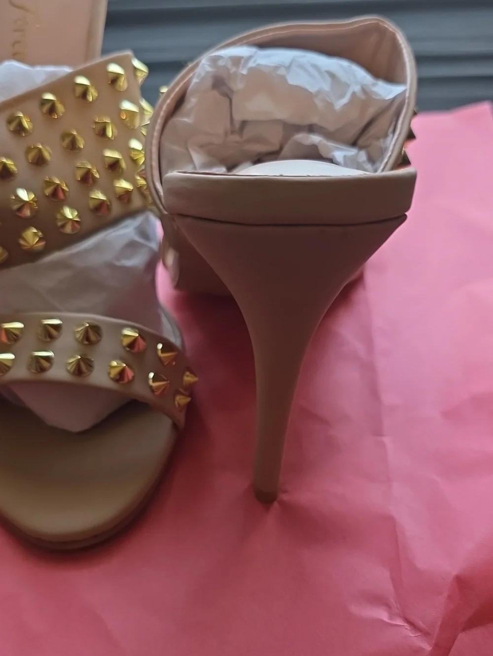 Forever Link Lilli-44 Studded Strappy Heels Tan US 9 NWT